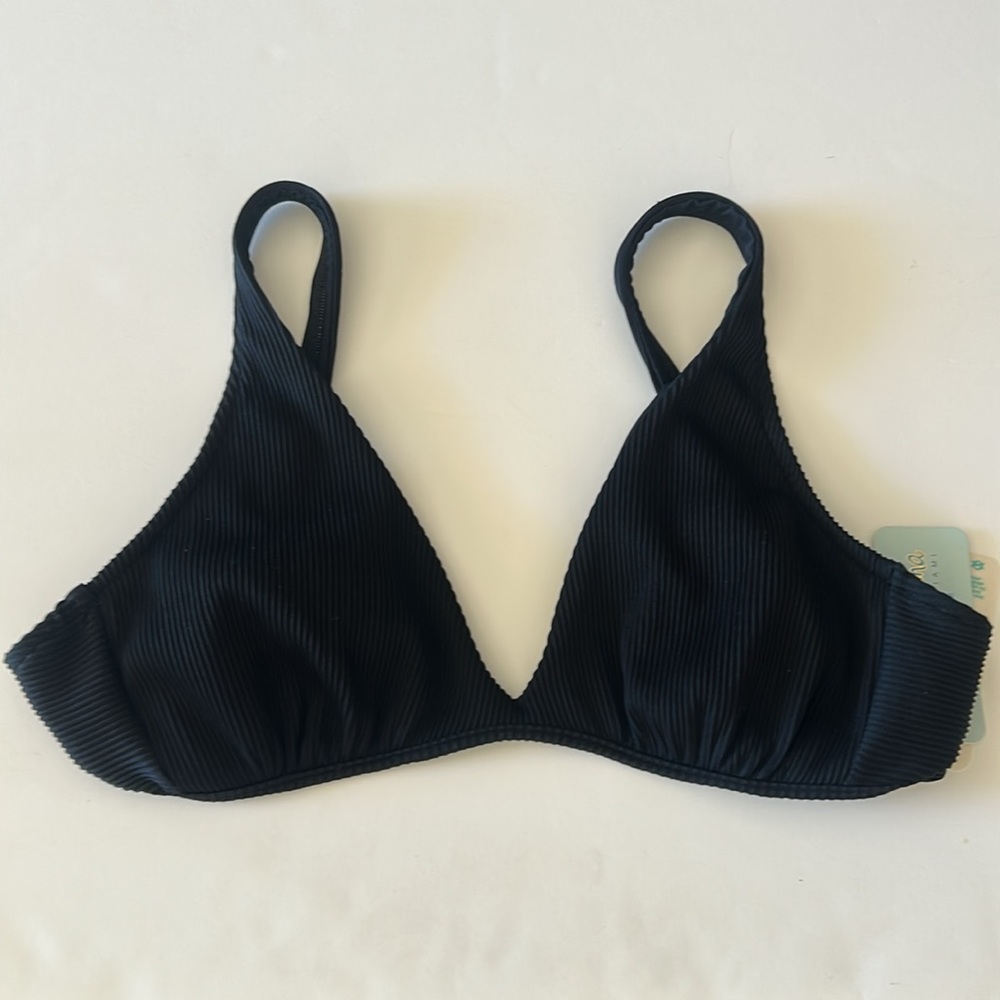 Luli Fama NWT Black Rib Triana Halter Top Large Bikini Swimsuit Top